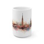 Aquarell Skyline Hamburg Kaffeetasse – Bedruckte Geschenkidee für Stadtliebhaber