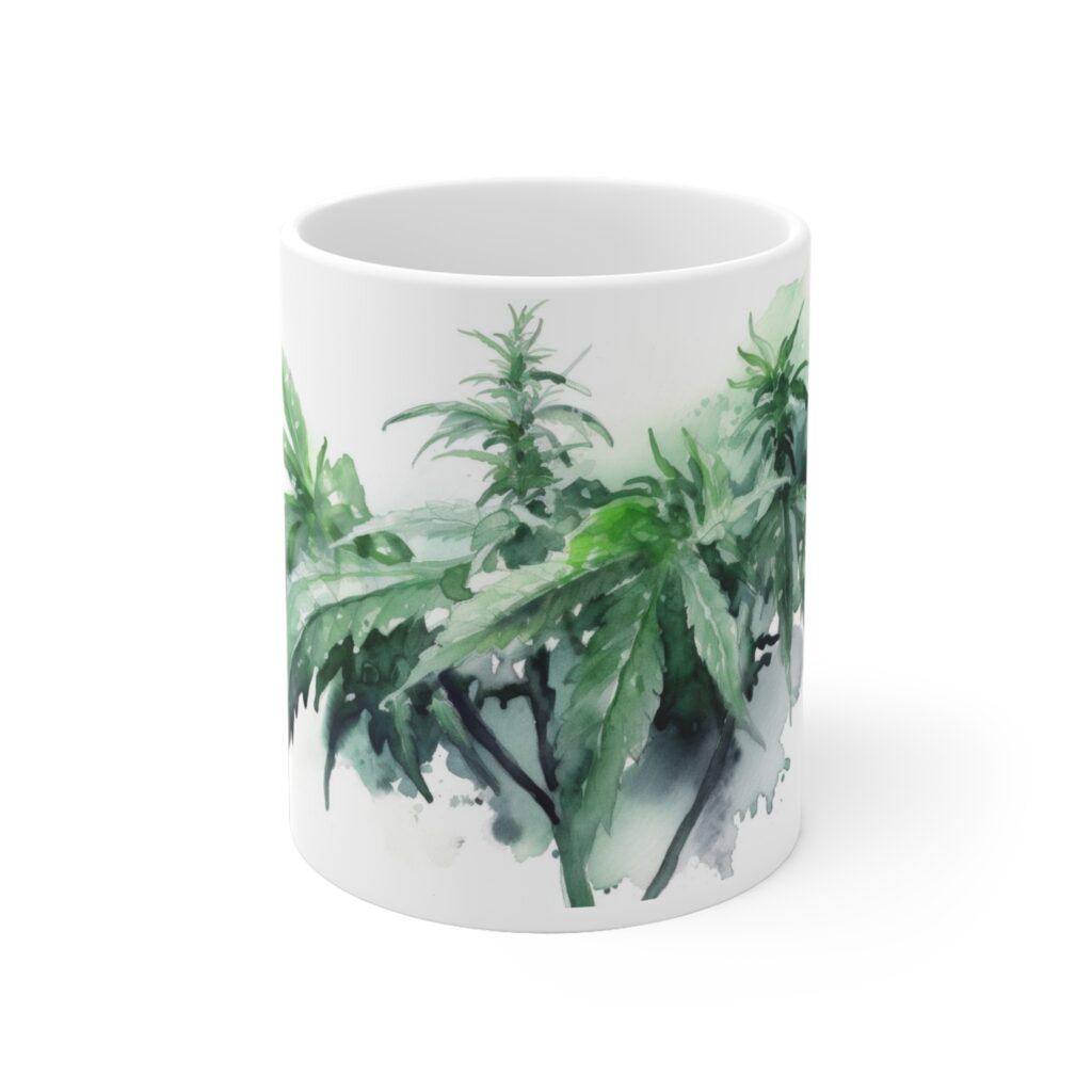 Cannabis Aquarell Becher - Hanfpflanze Design f&uuml;r Botanik-Liebhaber und Naturfreunde