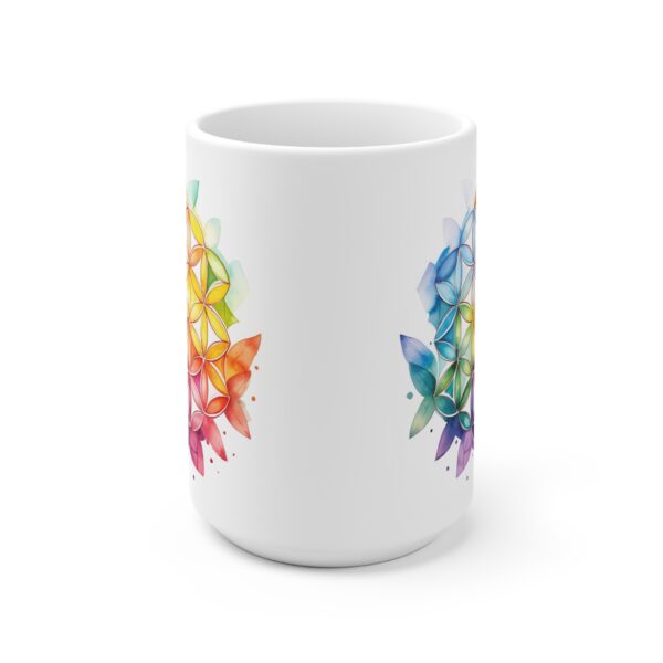 Weiße Keramik Tasse mit Aquarell Lebensblume - Ideal für spirituelle Geschenke