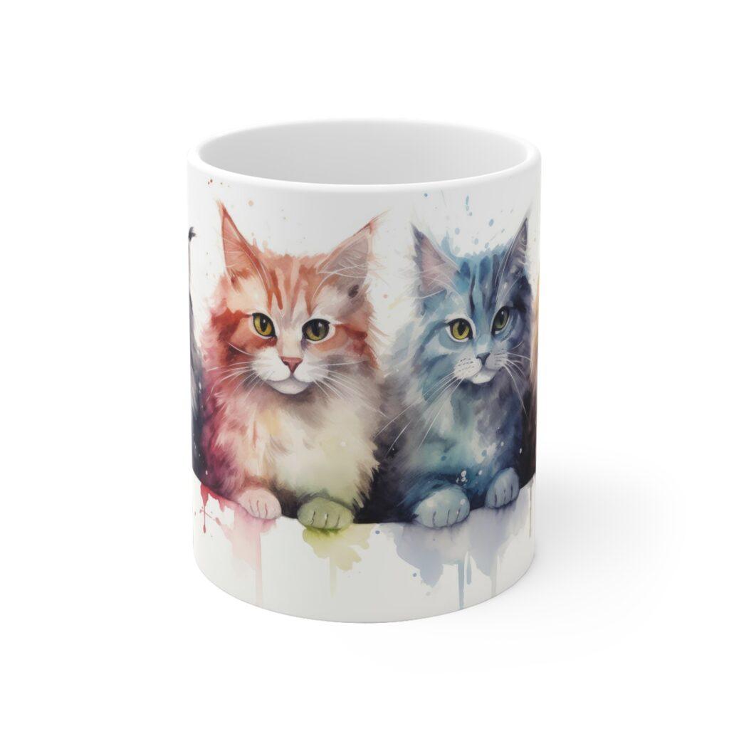 Katzen Aquarell Becher - Niedliches Katzenmotiv f&uuml;r Katzenliebhaber und Kunstfreunde