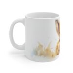 Weiße Aquarell Kaffee Tasse mit Kaninchenmotiv – ideales Geschenk für Tierliebhaber