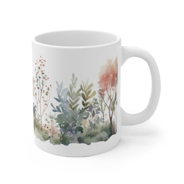 Aquarell Tasse mit Laubbäumen – Ideal als Geschenk für Natur-Liebhaber