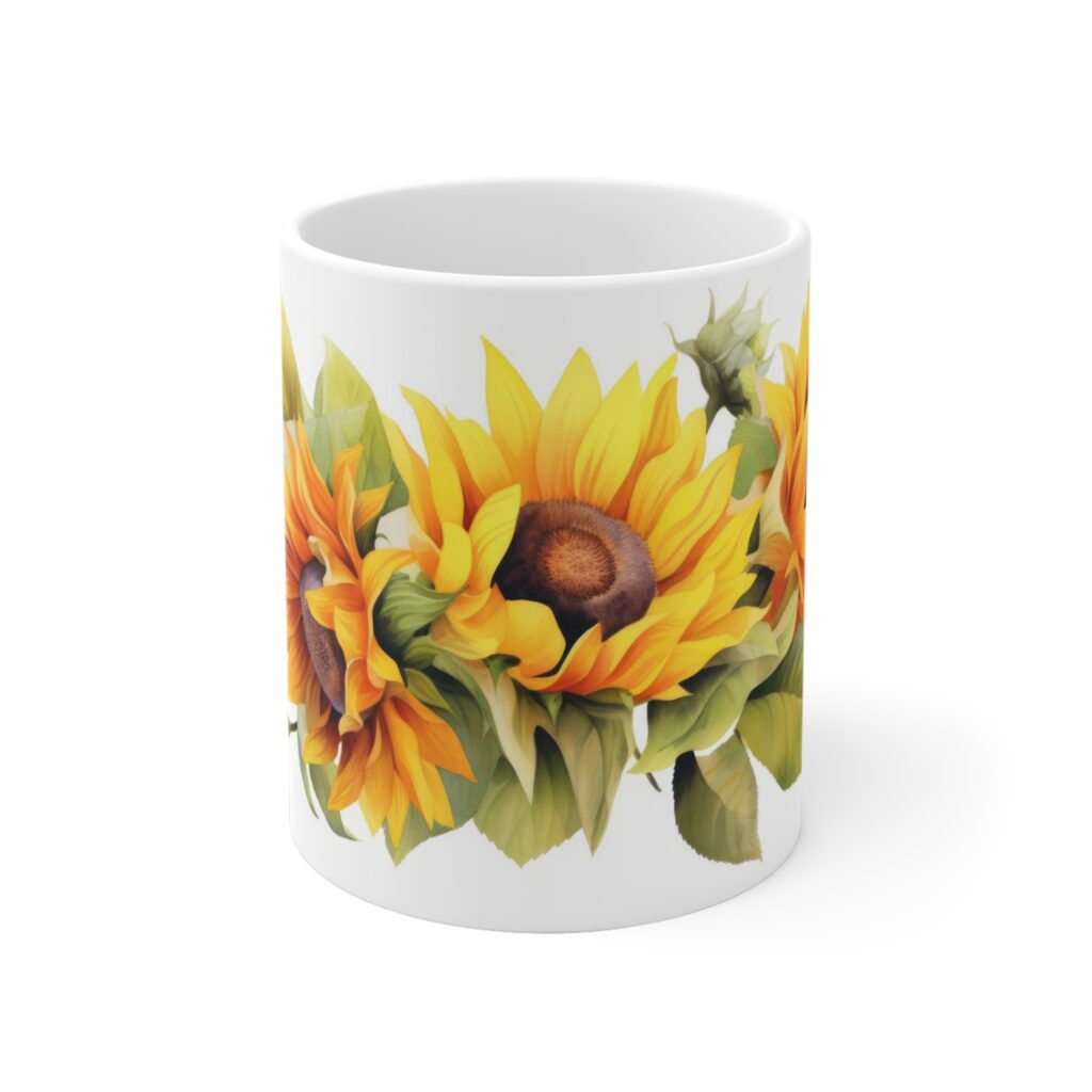 Sonnenblumen Aquarell Tasse - Farbige Blumentasse f&uuml;r Blumenliebhaber und Naturfreunde