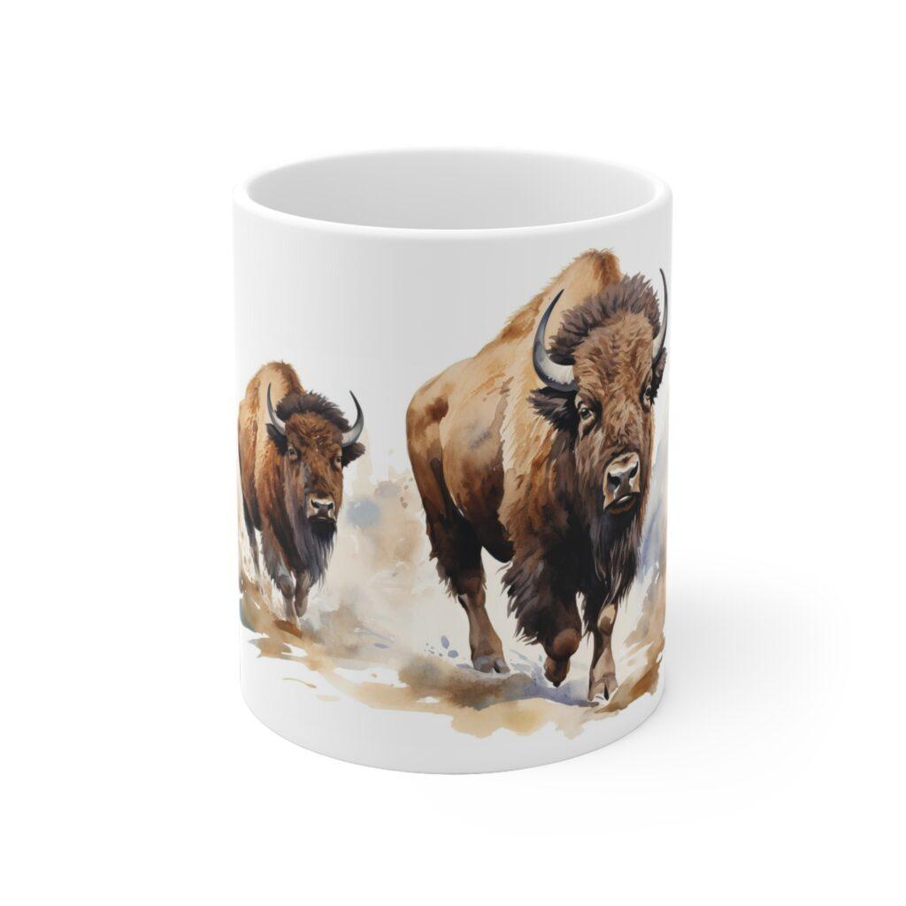 Bison Aquarell Tasse - Wildtier Becher f&uuml;r Natur- und Tierliebhaber