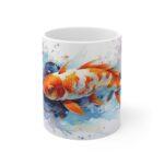 Weiße Kaffeetasse mit Aquarell Koi Fisch | Ideal für Koi-Karpfen und Fischliebhaber Geschenke