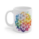 Weiße Keramik Tasse mit Aquarell Lebensblume - Ideal für spirituelle Geschenke