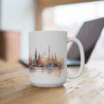 Aquarell Skyline Hamburg Kaffeetasse – Bedruckte Geschenkidee für Stadtliebhaber