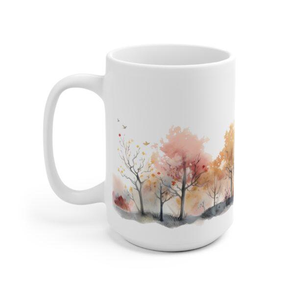 Aquarell-Kaffeetasse mit Laubbäumen im Herbst – Perfektes Geschenk für Natur-Liebhaber