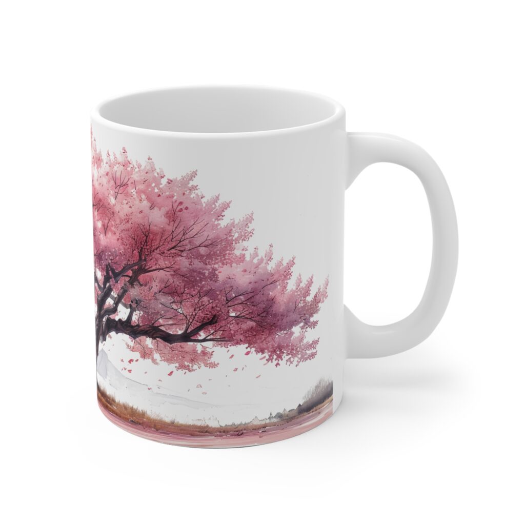 Japanischer Kirschbaum Aquarell Becher aus Keramik &ndash; Handgefertigte Designs f&uuml;r Teeliebhaber