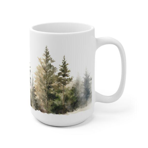 Bunte Aquarell Kaffeetasse mit Kieferwald-Motiv – Perfektes Geschenk für Naturliebhaber