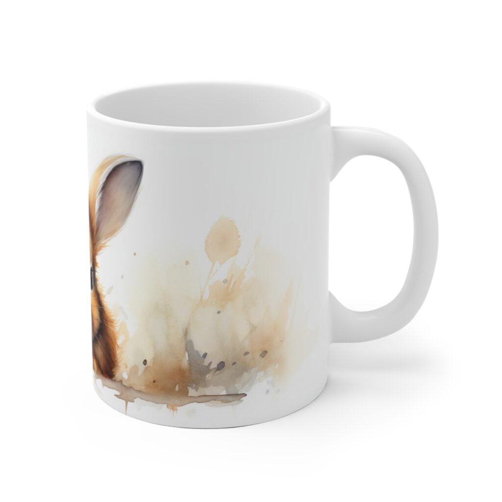 Wei&szlig;e Aquarell Kaffee Tasse mit Kaninchenmotiv &ndash; ideales Geschenk f&uuml;r Tierliebhaber