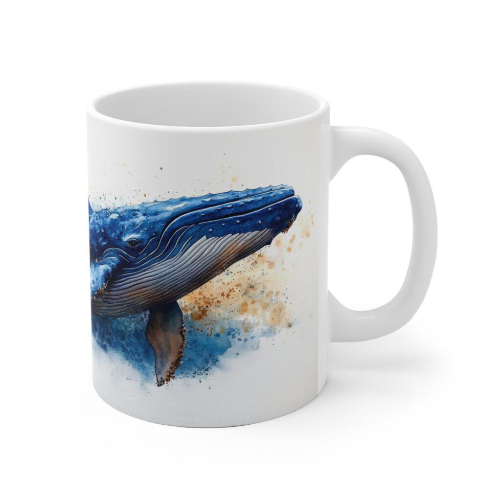 Blauwal Aquarell Tasse &ndash; Ozean Kaffeetasse f&uuml;r Meeresliebhaber