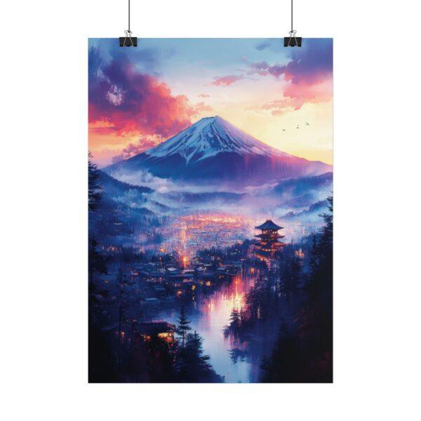 Majestätischer Fuji bei Sonnenuntergang – Aquarell Kunstposter in verschiedenen Größen