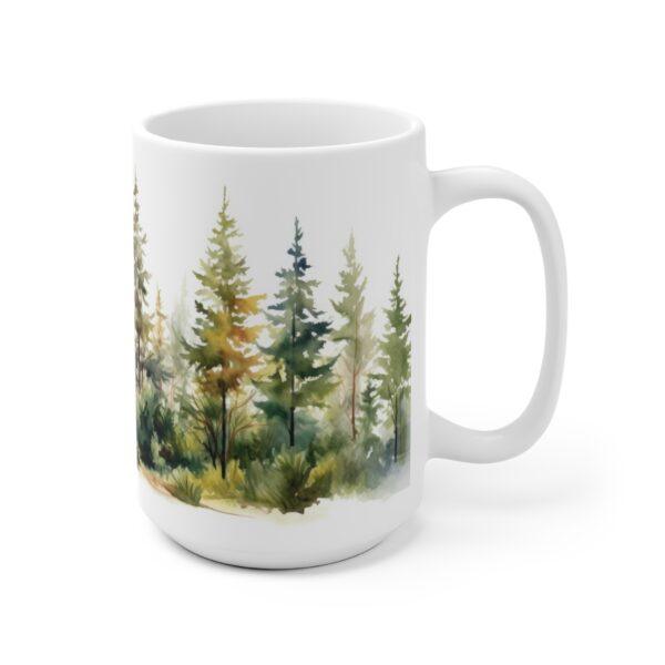 "Personalisierte Aquarell Geschenk-Tasse mit Waldmotiv - Kaffeetasse mit Nadelbäumen"