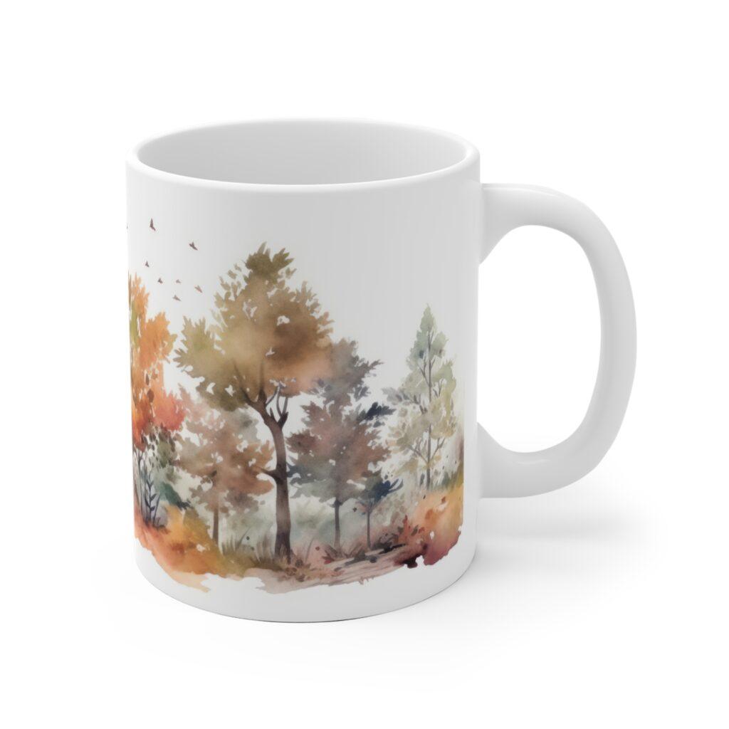 Keramiktasse mit Aquarell Herbstlaubb&auml;umen &ndash; Nat&uuml;rliche Inspiration f&uuml;r die Jahreszeiten