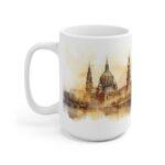 Bedruckte Kaffeetasse mit Aquarell Skyline von Dresden als ideales Geschenk