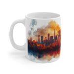 Cyberpunk Kaffeetasse mit Aquarell Stadtmotiv – Futuristisches Design für Sci-Fi Enthusiasten