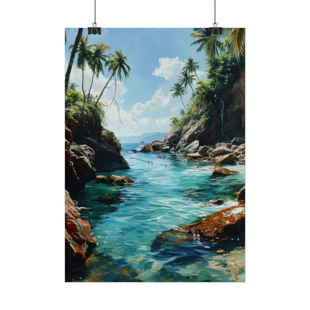 Tropenstrand mit Palmen Poster - Exotische K&uuml;stenlandschaft f&uuml;r Ihr Zuhause