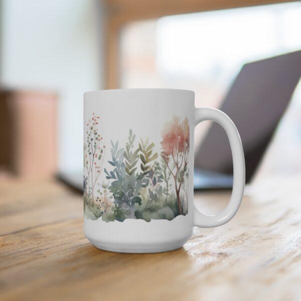 Aquarell Tasse mit Laubbäumen – Ideal als Geschenk für Natur-Liebhaber