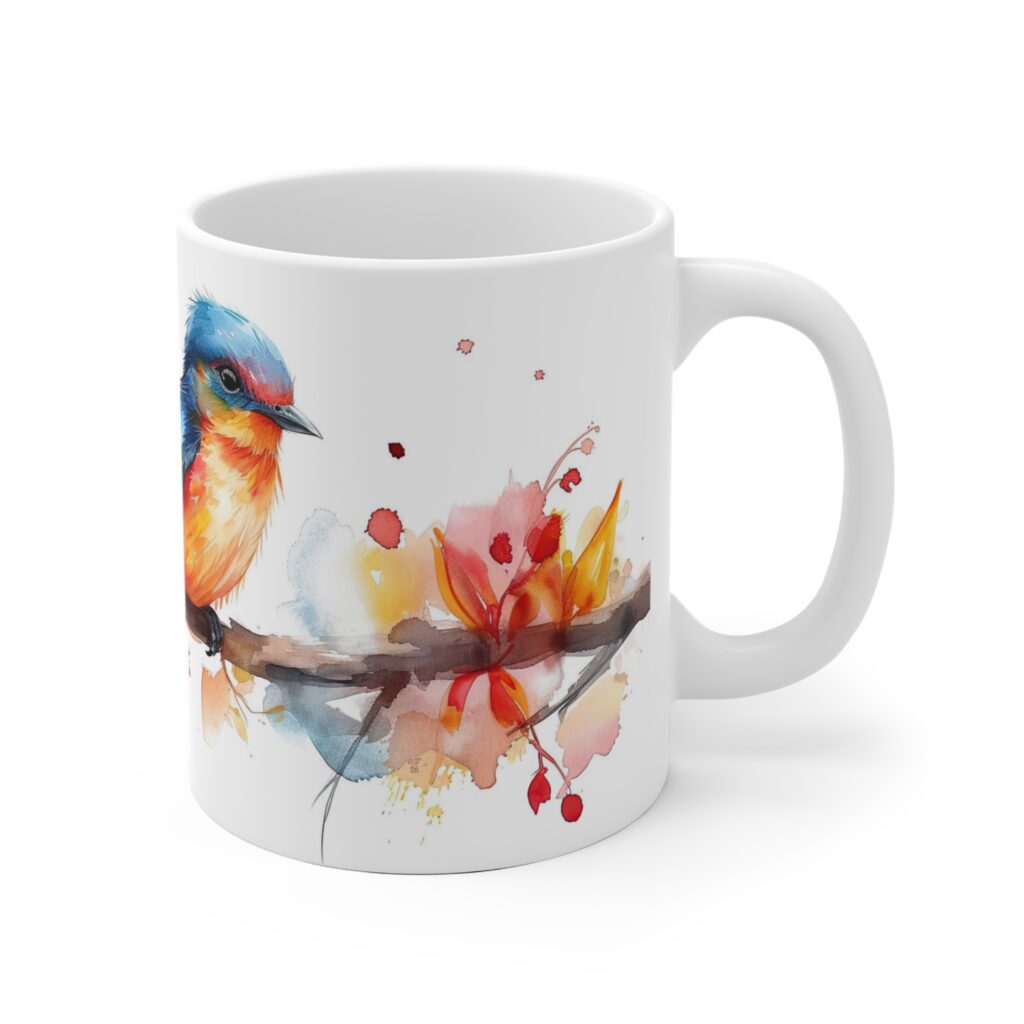 Wei&szlig;er Keramikbecher mit Quetzal-Aquarellmotiv &ndash; Ideal f&uuml;r jeden Anlass