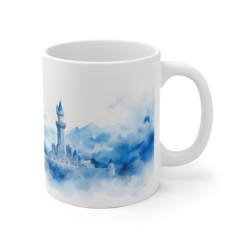 Wei&szlig;e Tasse mit Neuschwanstein Motiv &ndash; Perfektes Geschenk f&uuml;r Reisefreunde und Wanderlustige