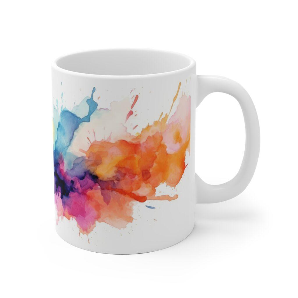 K&uuml;nstlerische Aquarell Tasse mit abstrakten Wasserfarbenklecksen &ndash; Perfekt f&uuml;r Kreative und Kunstliebhaber