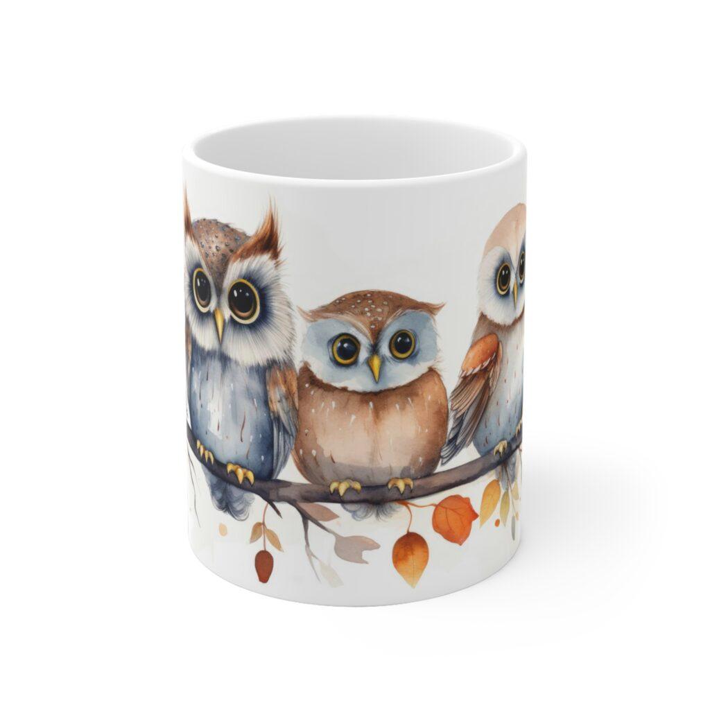 Kinderfreundliche Aquarell Eulen Tasse - Bunter Becher f&uuml;r Naturfreunde