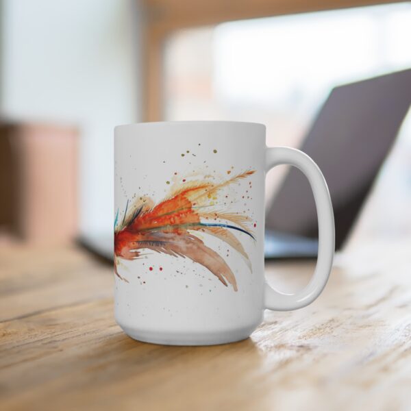 Weißer Keramikbecher mit Lyrebird Aquarellmotiv - Ideal für Kaffeeliebhaber