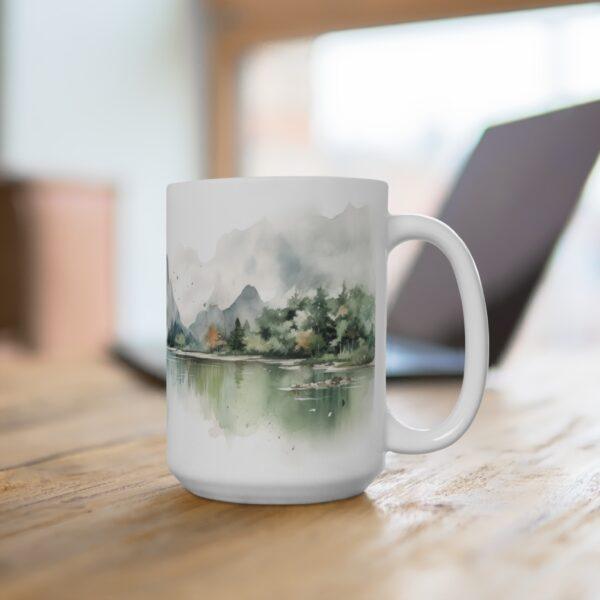 Aquarell Tasse mit Berg- und Seelandschaft - Perfektes Geschenk für Kaffeeliebhaber