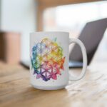 Weiße Keramik Tasse mit Aquarell Lebensblume - Ideal für spirituelle Geschenke