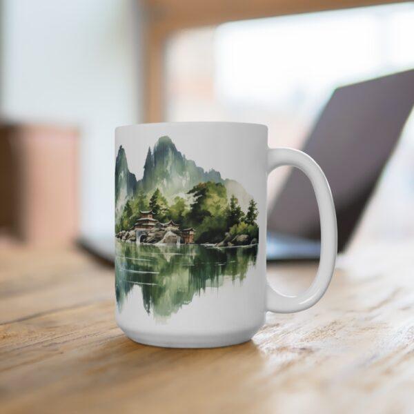 "Ästhetische Kaffeetasse mit Aquarell Landschaft – Ideal als Geschenk aus Vietnam"