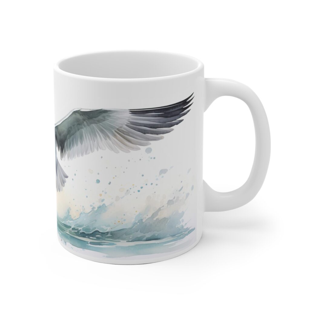 Fliegende M&ouml;we Aquarell Tasse - Becher f&uuml;r Meer- und Vogelliebhaber
