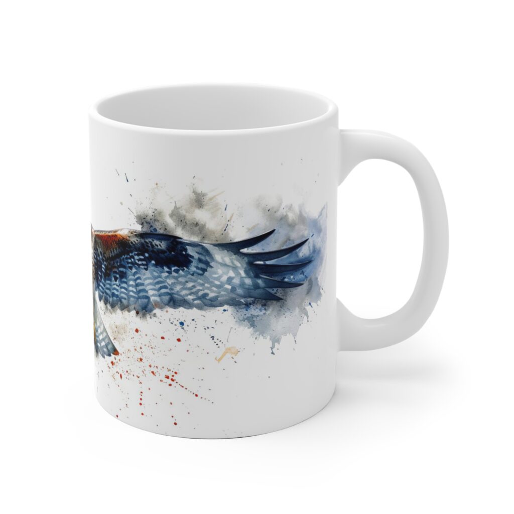 Aquarell Tasse mit Fliegendem Falken - Keramik f&uuml;r K&uuml;nstler und Naturliebhaber