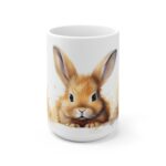 Weiße Aquarell Kaffee Tasse mit Kaninchenmotiv – ideales Geschenk für Tierliebhaber