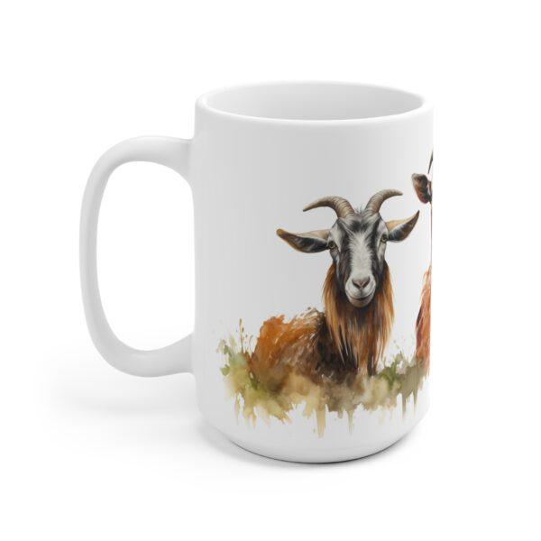 Weißer Keramik Becher mit Ziegenmotiv - Aquarell Bauernhof Tasse für Tierliebhaber