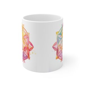 Weiße Aquarell Keramiktasse mit Lebensblume – Ideal für spirituelle Geschenke