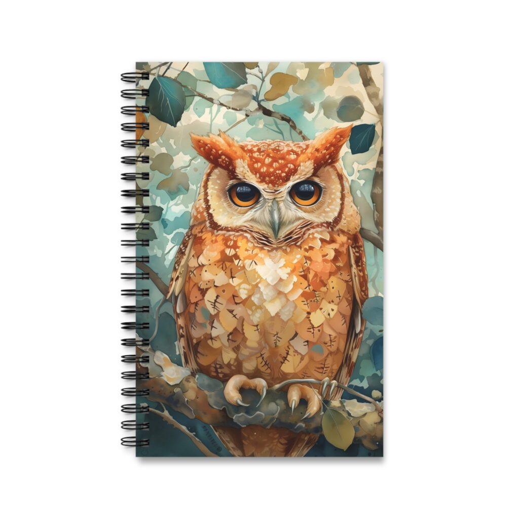 Aquarell Eule im Baum Notizbuch &ndash; Blanko, Linieneinteilung, Punktestruktur und Planer optionen