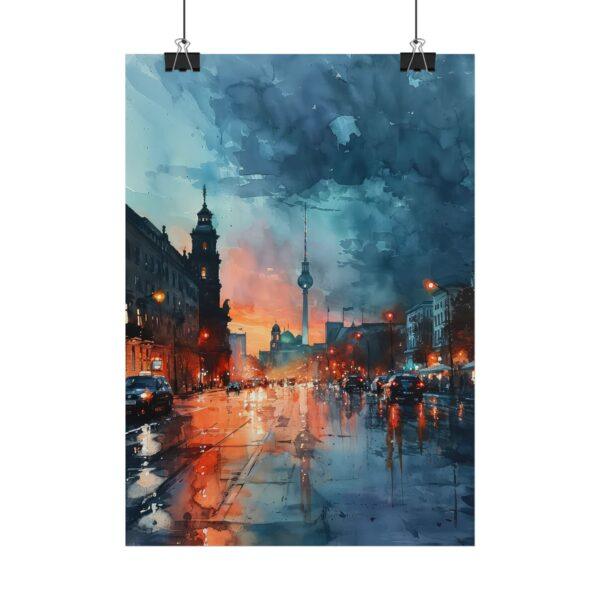 "Berlin bei Nacht Aquarell Poster - Fernsehturm Skyline Kunst für dein Zuhause"