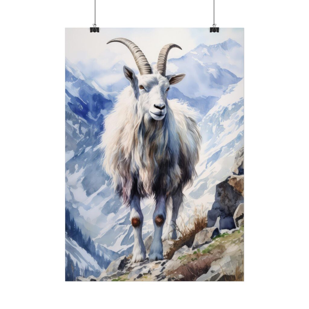 Majest&auml;tisches Steinbock Aquarell Poster - Bergtier Kunstwerk f&uuml;r Tierliebhaber