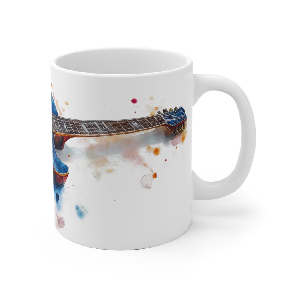 Keramiktasse mit Les Paul Sunburst Blue Aquarell Design &ndash; ideal f&uuml;r Kaffeeliebhaber!