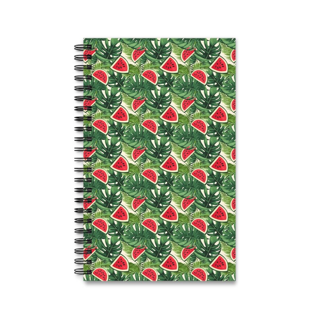 Aquarell Pflanzenmuster Notizbuch - Melone, Farn und Monstera - Ideal f&uuml;r Notizen und Planungen