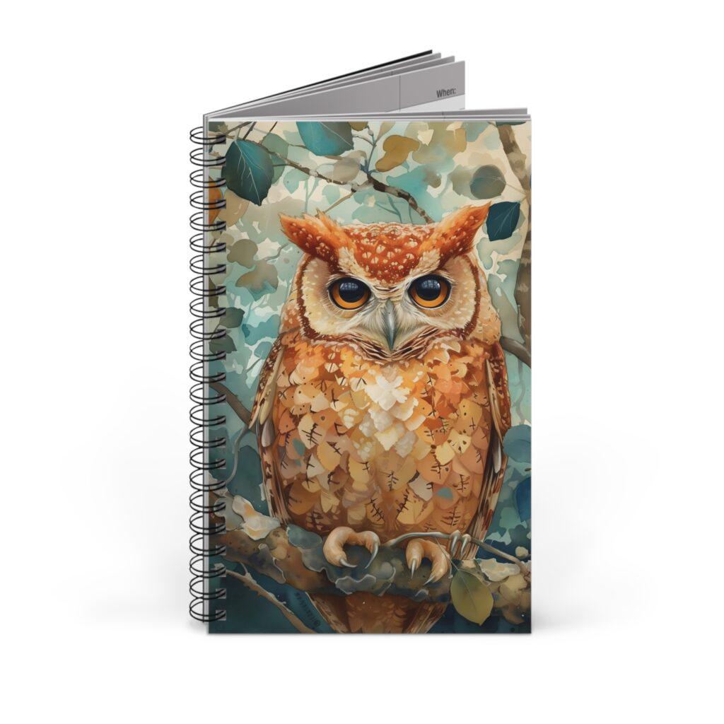Aquarell Eule im Baum Notizbuch &ndash; Blanko, Linieneinteilung, Punktestruktur und Planer optionen