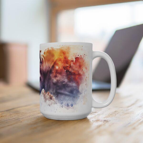 Nashorn Aquarell Keramik Becher – Handgemachter Kaffeebecher für Tierliebhaber