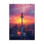 Berliner Fernsehturm im Sonnenuntergang - Aquarell Kunstposter in verschiedenen Größen