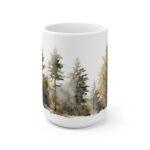 Bunte Aquarell Kaffeetasse mit Kieferwald-Motiv – Perfektes Geschenk für Naturliebhaber