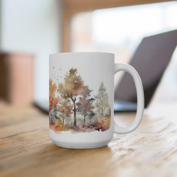 Keramiktasse mit Aquarell Herbstlaubbäumen – Natürliche Inspiration für die Jahreszeiten