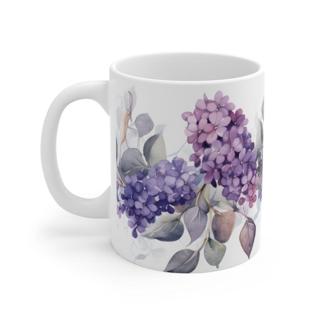 Flieder Aquarell Tasse - Becher mit Blumenmotiv f&uuml;r Blumenliebhaber und Romantiker