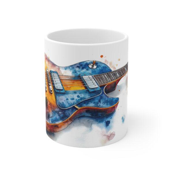 Keramiktasse mit Les Paul Sunburst Blue Aquarell Design – ideal für Kaffeeliebhaber!