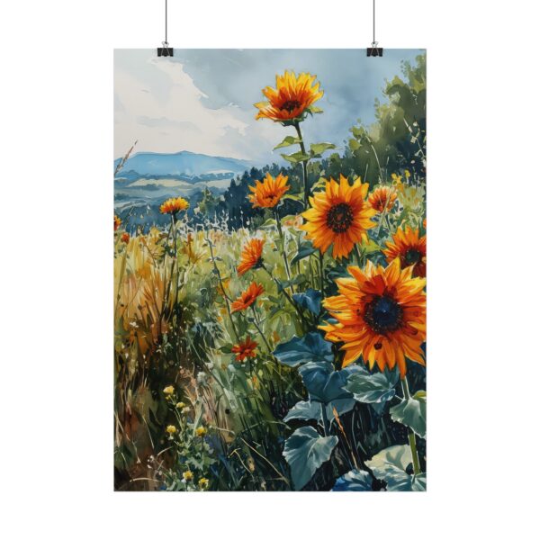 Sonnenblumenwiese Aquarell Poster - Naturbilder für Ihr Zuhause in verschiedenen Größen