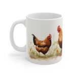 Weiße Keramik Tasse mit Hühner-Motiv im Aquarell-Stil – Bauernhof-Inspiration für Tierliebhaber